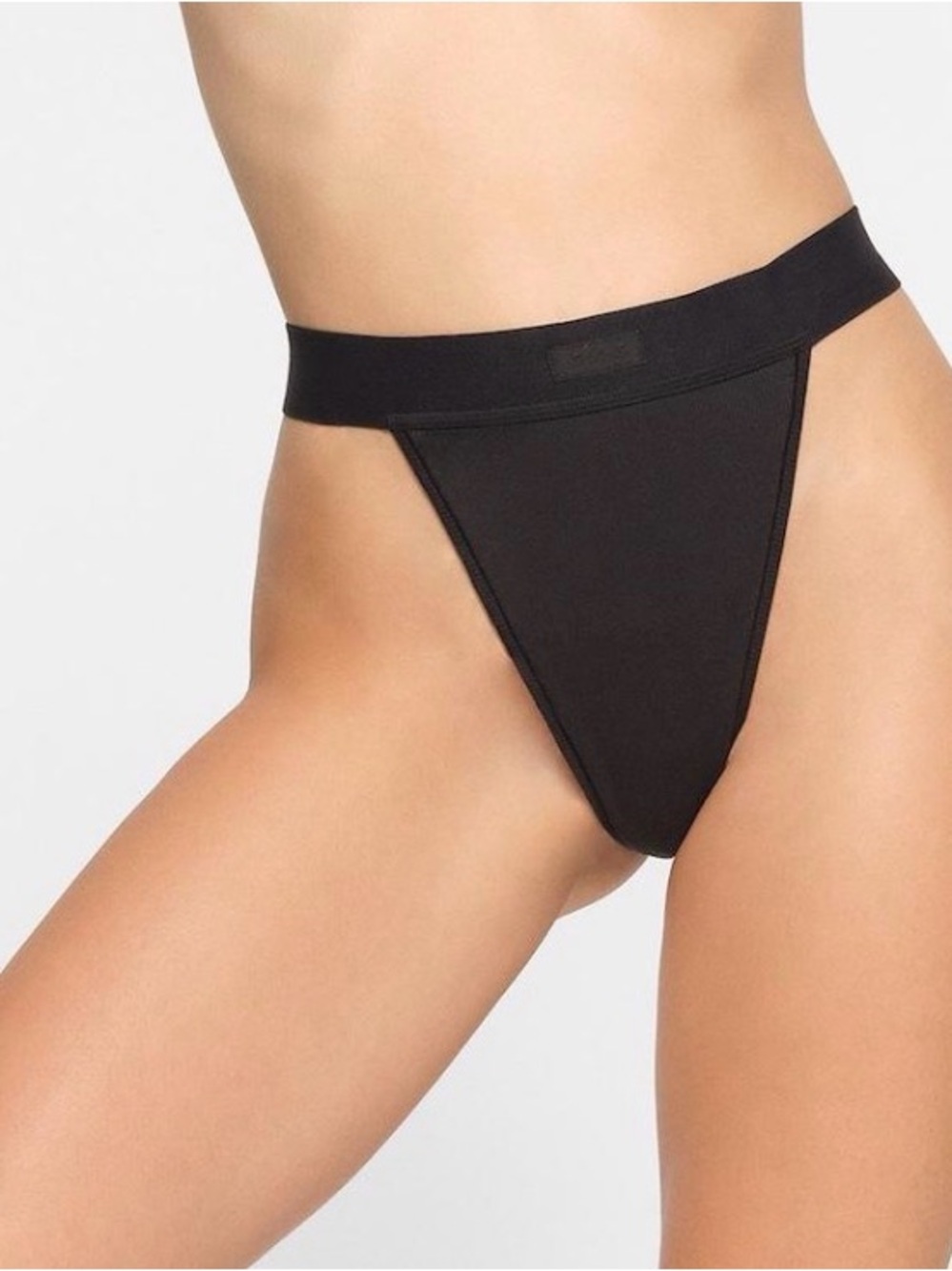 SKIMS High-Cut Ribbed Thong in Soot